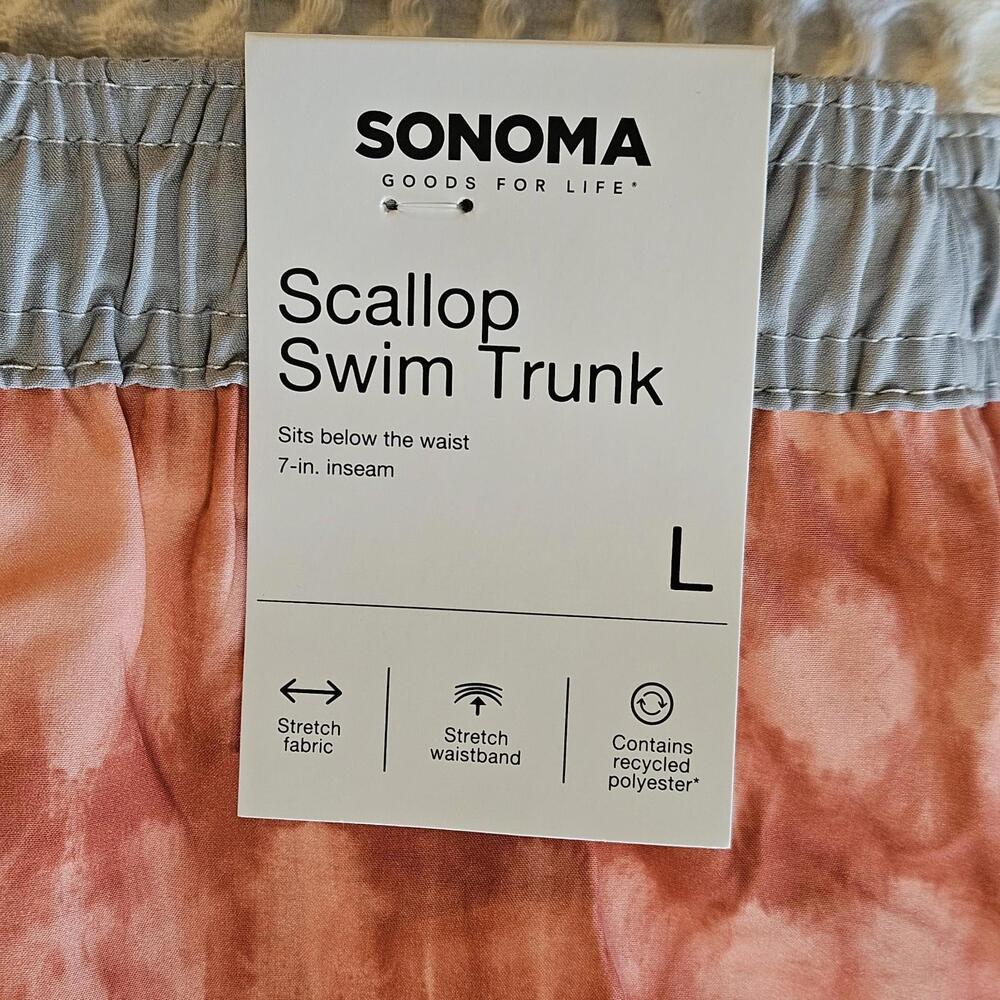 Men's Sonoma Scallop Large 7" Mesh Lined Swim Short Below The Waist Coral